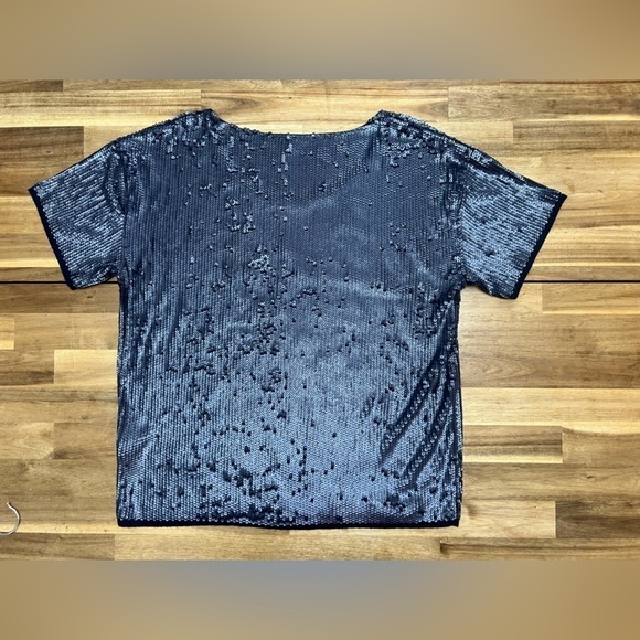J. Crew Slouchy Sequin Metallic Oversized Navy Tee Holiday Night Out Size Small - Picture 3 of 12